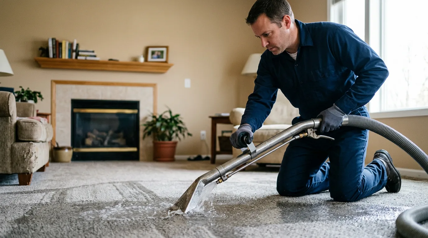 Water damage restoration technician working near Douglass, KS